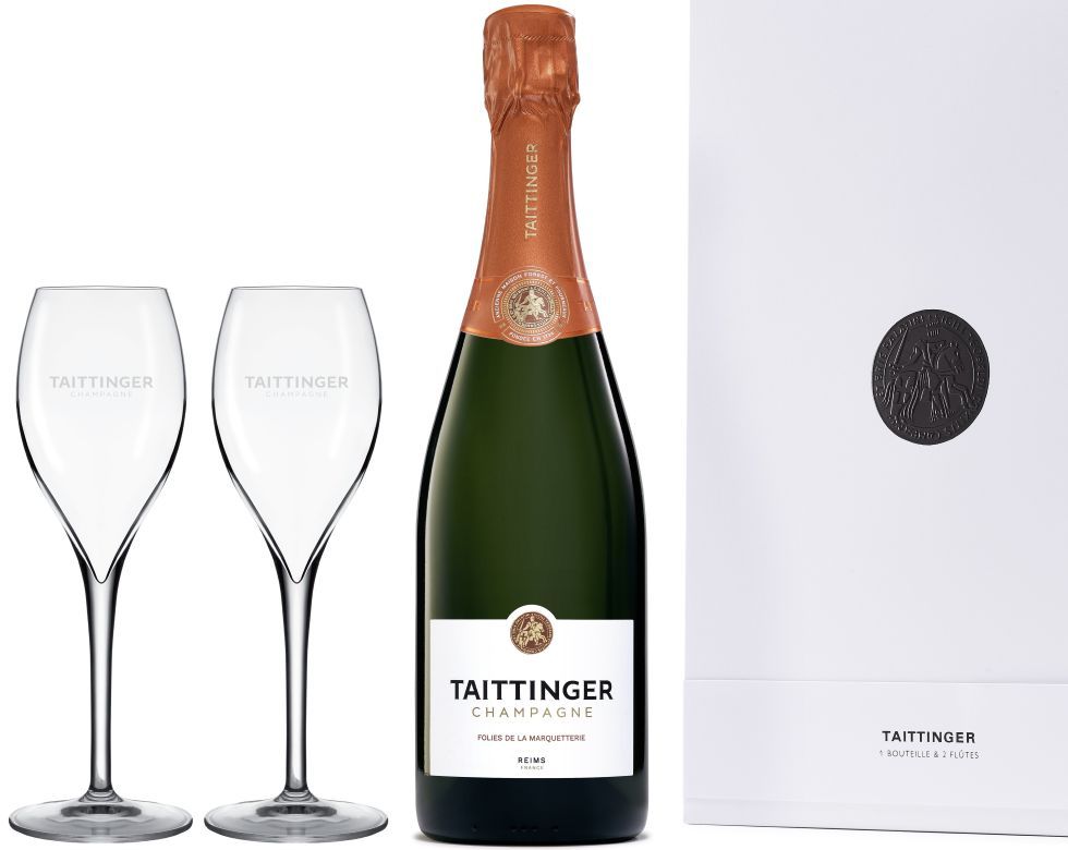 Taittinger Les Folies Marquetterie NV & Flutes Gift Set