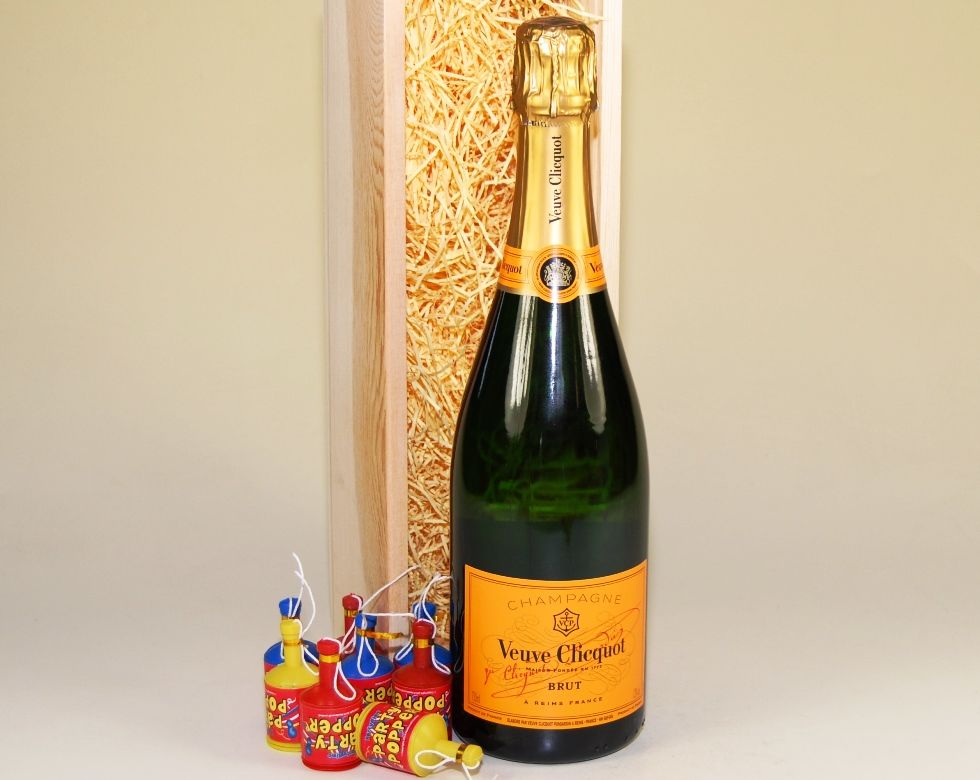 Veuve Clicquot Brut NV & Party Poppers Wood Box